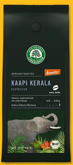 Bio Kaapi Kerala Espresso ganze Bohne, 250 g, Lebensbaum, aus kontrolliert biologischem Anbau