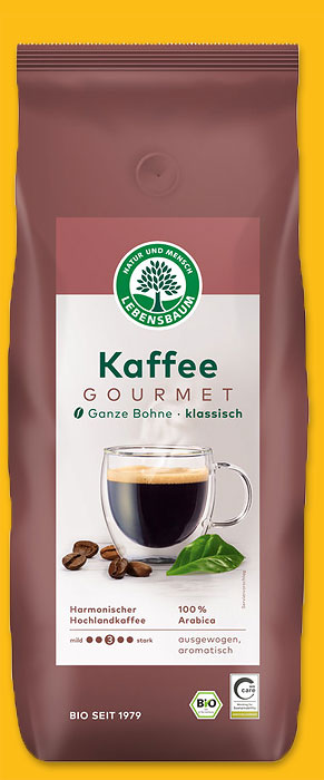 Gourmet Kaffee klassisch ganze Bohne, 1 kg, Lebensbaum, aus kontrolliert biologischem Anbau