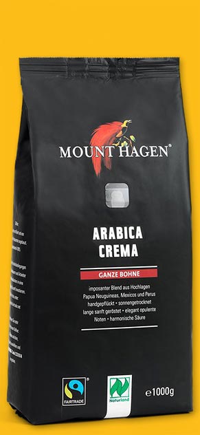 Röstkaffee Arabica Crema ganze Bohne, 1 kg, Mount Hagen, kontrolliert biologischer Anbau