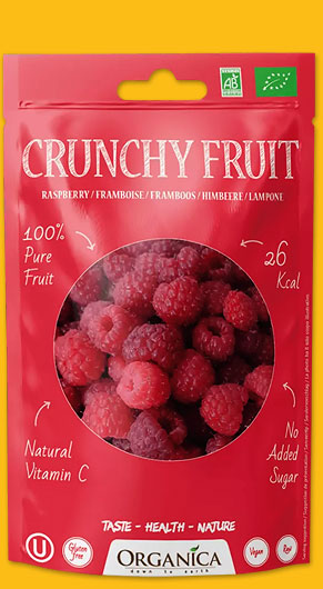 Bio-Himbeeren, Crunchy Fruit, gefriergetrocknet, 16 g, Organica